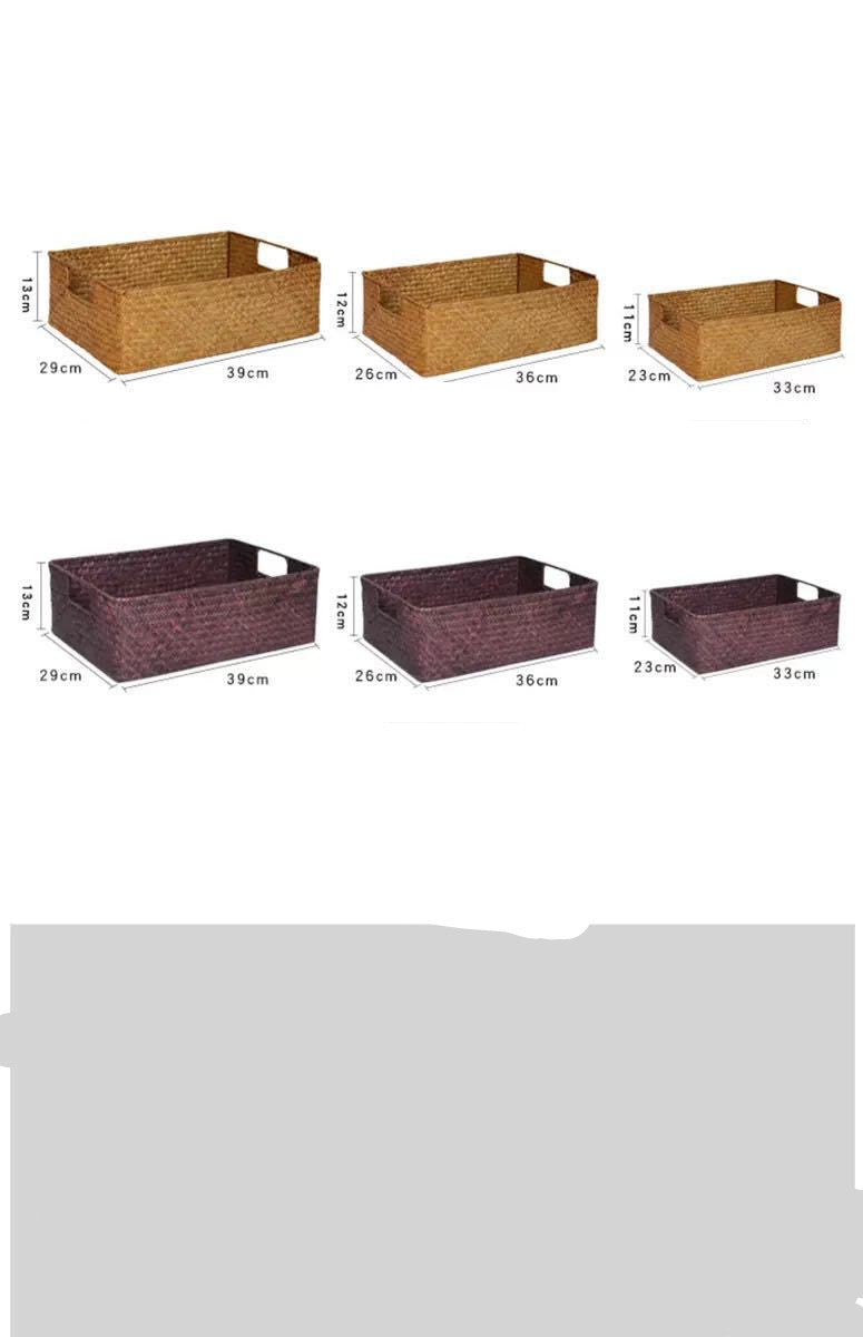 Straw Woven Rectangular Storage Baskets, Finishing Baskets, Woven Bamboo Baskets,
