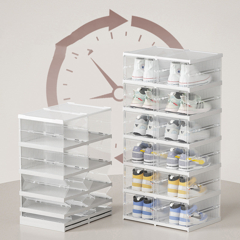 No Installation Flip Plastic Foldable Transparent Shoe Box