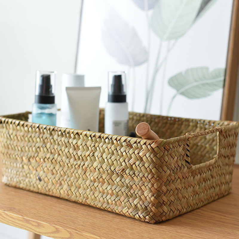 Straw Woven Rectangular Storage Baskets, Finishing Baskets, Woven Bamboo Baskets,