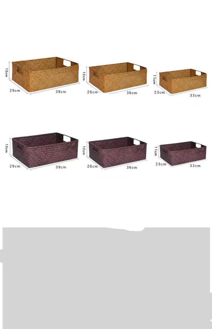Straw Woven Rectangular Storage Baskets, Finishing Baskets, Woven Bamboo Baskets,