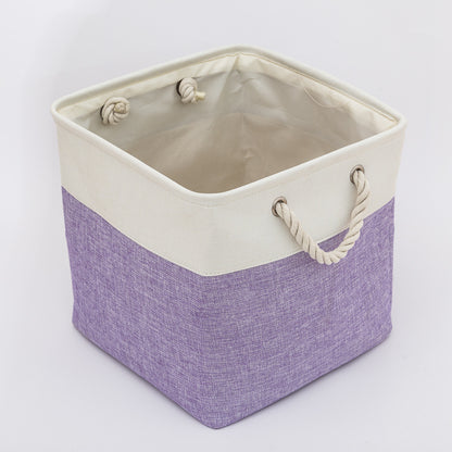 Linen Stitching Foldable Storage Box With Cotton Rope Handle Toy Storage Basket Daily Necessities Organizing Basket