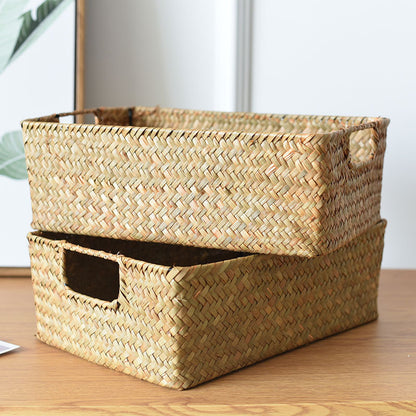 Straw Woven Rectangular Storage Baskets, Finishing Baskets, Woven Bamboo Baskets,