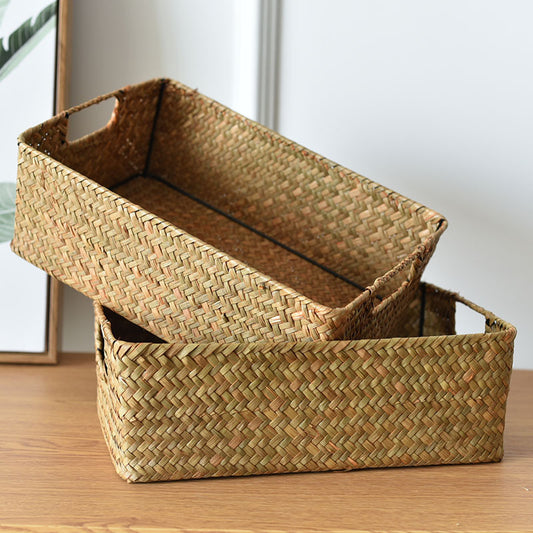 Straw Woven Rectangular Storage Baskets, Finishing Baskets, Woven Bamboo Baskets,