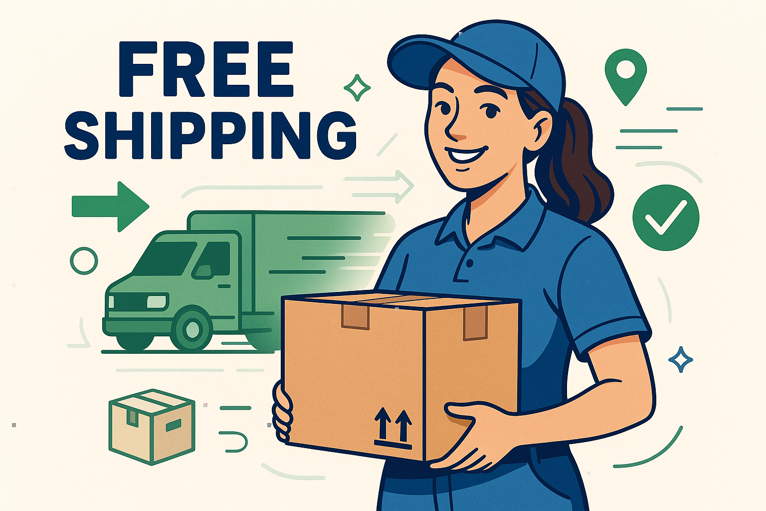 Free Shipping  illustration with deliver or courier women